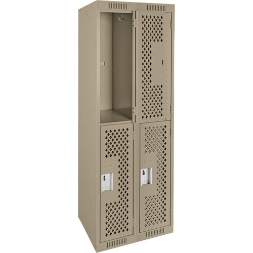 Clean Line Lockers, 2 -tier, Bank of 2, 24" x 15" x 72", Steel, Beige, Rivet (Assembled), Perforated Rideout Tool & Machine Inc.
