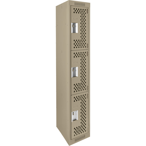 Clean Line Lockers, 3 -tier, 12" x 12" x 72", Steel, Beige, Rivet (Assembled), Perforated Rideout Tool & Machine Inc.