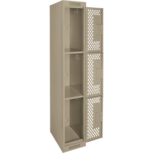 Clean Line Lockers, 3 -tier, 12" x 12" x 72", Steel, Beige, Rivet (Assembled), Perforated Rideout Tool & Machine Inc.