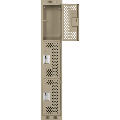 Clean Line Lockers, 3 -tier, 12" x 12" x 72", Steel, Beige, Rivet (Assembled), Perforated Rideout Tool & Machine Inc.