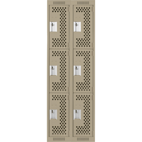 Clean Line Lockers, 3 -tier, Bank of 2, 24" x 12" x 72", Steel, Beige, Rivet (Assembled), Perforated Rideout Tool & Machine Inc.
