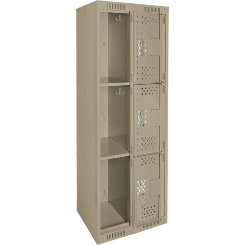 Clean Line Lockers, 3 -tier, Bank of 2, 24" x 12" x 72", Steel, Beige, Rivet (Assembled), Perforated Rideout Tool & Machine Inc.