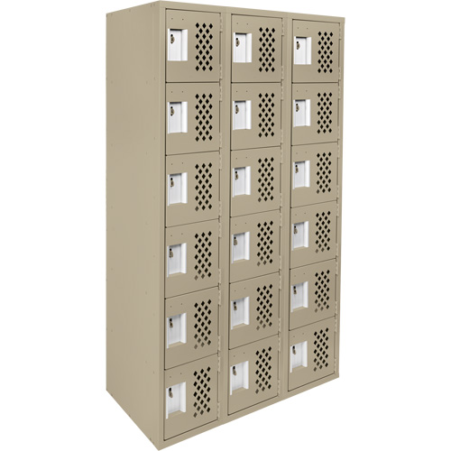 Assembled Lockerettes Clean Line Perforated Economy Lockers, 6 -tier, Bank of 3, 18" x 72" x 12", Steel Rideout Tool & Machine Inc.