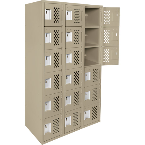 Assembled Lockerettes Clean Line Perforated Economy Lockers, 6 -tier, Bank of 3, 18" x 72" x 12", Steel Rideout Tool & Machine Inc.