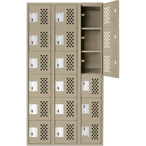 Assembled Lockerettes Clean Line Perforated Economy Lockers, 6 -tier, Bank of 3, 18" x 72" x 12", Steel Rideout Tool & Machine Inc.