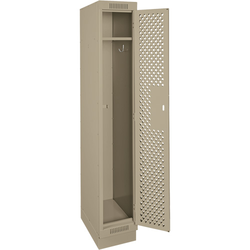 Clean Line Lockers, 12" x 15" x 76", Steel, Beige, Rivet (Assembled), Perforated Rideout Tool & Machine Inc.