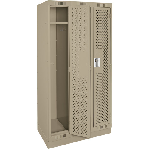 Clean Line Lockers, Bank of 3, 36" x 15" x 76", Steel, Beige, Rivet (Assembled), Perforated Rideout Tool & Machine Inc.