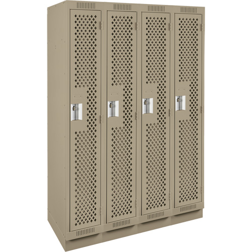 Clean Line Lockers, Bank of 4, 48" x 15" x 76", Steel, Beige, Rivet (Assembled), Perforated Rideout Tool & Machine Inc.