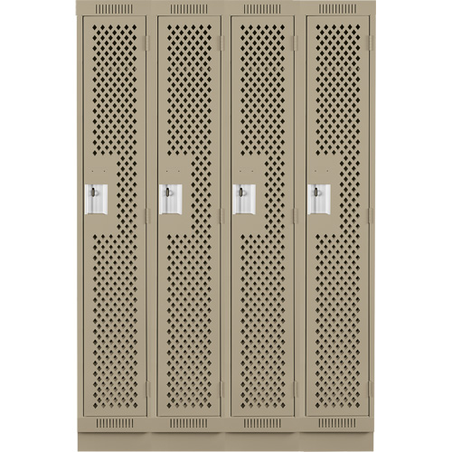 Clean Line Lockers, Bank of 4, 48" x 15" x 76", Steel, Beige, Rivet (Assembled), Perforated Rideout Tool & Machine Inc.