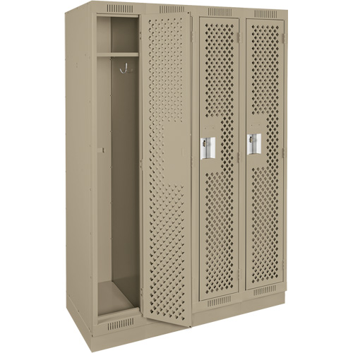 Clean Line Lockers, Bank of 4, 48" x 15" x 76", Steel, Beige, Rivet (Assembled), Perforated Rideout Tool & Machine Inc.