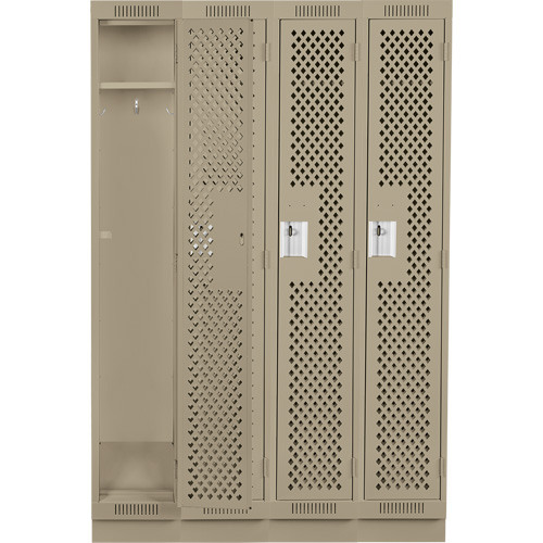 Clean Line Lockers, Bank of 4, 48" x 15" x 76", Steel, Beige, Rivet (Assembled), Perforated Rideout Tool & Machine Inc.