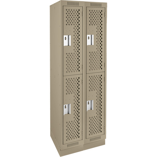 Clean Line Lockers, 2 -tier, Bank of 2, 24" x 18" x 76", Steel, Beige, Rivet (Assembled), Perforated Rideout Tool & Machine Inc.