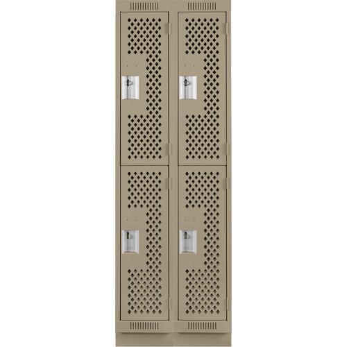 Clean Line Lockers, 2 -tier, Bank of 2, 24" x 18" x 76", Steel, Beige, Rivet (Assembled), Perforated Rideout Tool & Machine Inc.