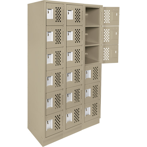 Assembled Lockerettes Clean Line Perforated Economy Lockers, 6 -tier, Bank of 3, 18" x 72" x 12", Steel Rideout Tool & Machine Inc.