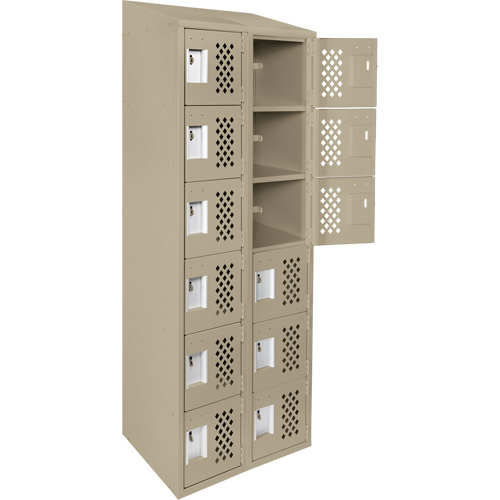 Assembled Lockerettes Clean Line Perforated Economy Lockers, 6 -tier, Bank of 2, 18" x 72" x 12", Steel Rideout Tool & Machine Inc.