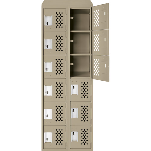 Assembled Lockerettes Clean Line Perforated Economy Lockers, 6 -tier, Bank of 2, 18" x 72" x 12", Steel Rideout Tool & Machine Inc.