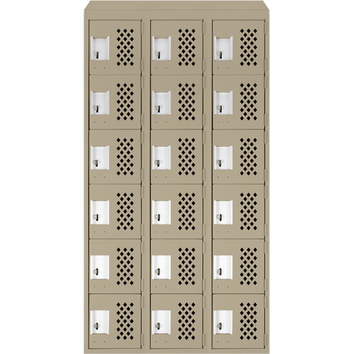 Assembled Lockerettes Clean Line Perforated Economy Lockers, 6 -tier, Bank of 3, 18" x 72" x 12", Steel Rideout Tool & Machine Inc.
