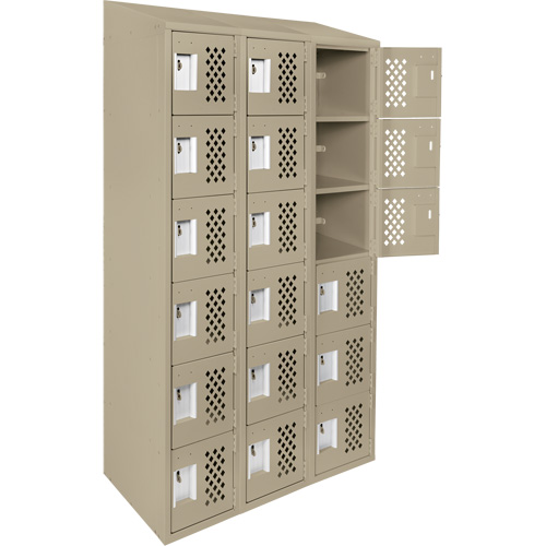 Assembled Lockerettes Clean Line Perforated Economy Lockers, 6 -tier, Bank of 3, 18" x 72" x 12", Steel Rideout Tool & Machine Inc.