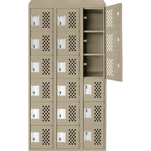 Assembled Lockerettes Clean Line Perforated Economy Lockers, 6 -tier, Bank of 3, 18" x 72" x 12", Steel Rideout Tool & Machine Inc.