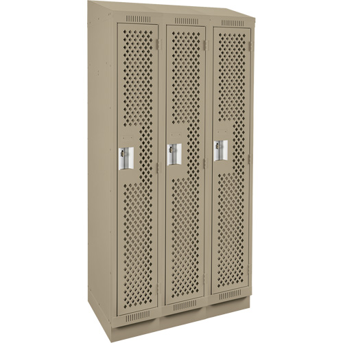 Clean Line Lockers, Bank of 3, 36" x 12" x 82", Steel, Beige, Rivet (Assembled), Perforated Rideout Tool & Machine Inc.