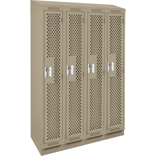 Clean Line Lockers, Bank of 4, 48" x 12" x 82", Steel, Beige, Rivet (Assembled), Perforated Rideout Tool & Machine Inc.