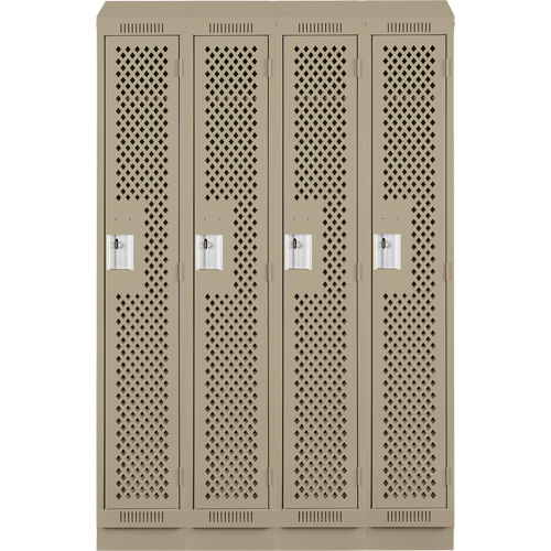 Clean Line Lockers, Bank of 4, 48" x 12" x 82", Steel, Beige, Rivet (Assembled), Perforated Rideout Tool & Machine Inc.