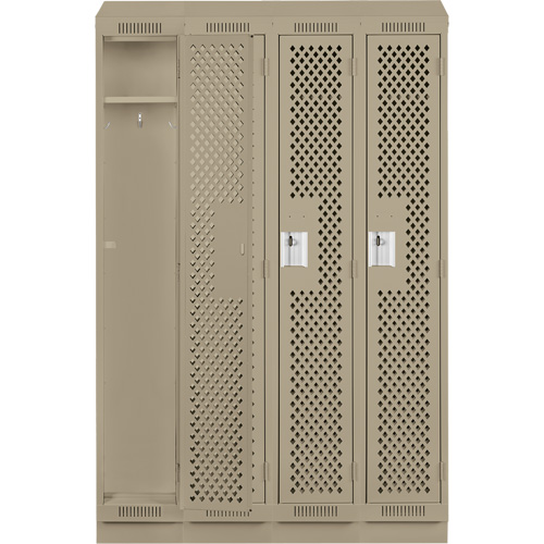 Clean Line Lockers, Bank of 4, 48" x 12" x 82", Steel, Beige, Rivet (Assembled), Perforated Rideout Tool & Machine Inc.