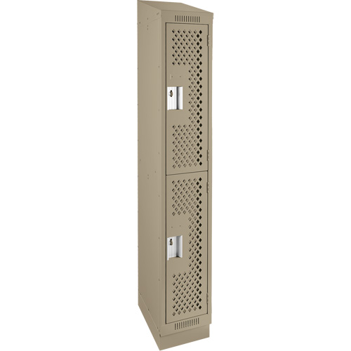 Clean Line Lockers, 2 -tier, 12" x 12" x 82", Steel, Beige, Rivet (Assembled), Perforated Rideout Tool & Machine Inc.
