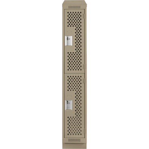 Clean Line Lockers, 2 -tier, 12" x 12" x 82", Steel, Beige, Rivet (Assembled), Perforated Rideout Tool & Machine Inc.