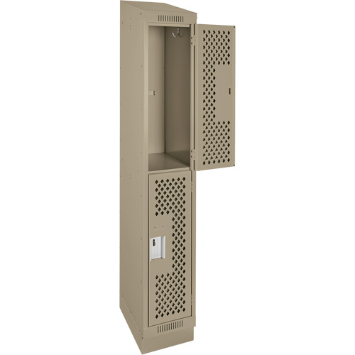 Clean Line Lockers, 2 -tier, 12" x 12" x 82", Steel, Beige, Rivet (Assembled), Perforated Rideout Tool & Machine Inc.