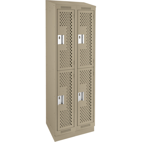 Clean Line Lockers, 2 -tier, Bank of 2, 24" x 12" x 82", Steel, Beige, Rivet (Assembled), Perforated Rideout Tool & Machine Inc.