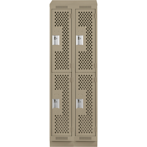 Clean Line Lockers, 2 -tier, Bank of 2, 24" x 12" x 82", Steel, Beige, Rivet (Assembled), Perforated Rideout Tool & Machine Inc.
