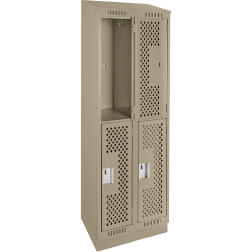 Clean Line Lockers, 2 -tier, Bank of 2, 24" x 12" x 82", Steel, Beige, Rivet (Assembled), Perforated Rideout Tool & Machine Inc.
