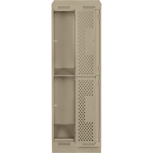 Clean Line Lockers, 2 -tier, Bank of 2, 24" x 12" x 82", Steel, Beige, Rivet (Assembled), Perforated Rideout Tool & Machine Inc.