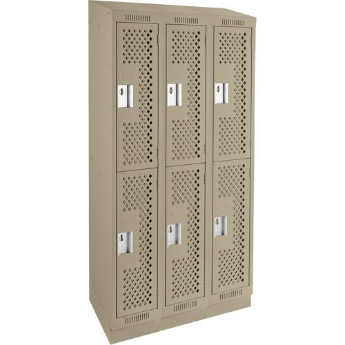 Clean Line Lockers, 2 -tier, Bank of 3, 36" x 12" x 82", Steel, Beige, Rivet (Assembled), Perforated Rideout Tool & Machine Inc.