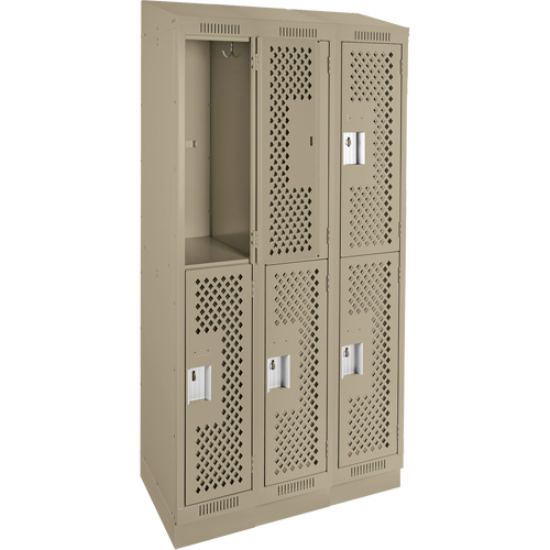 Clean Line Lockers, 2 -tier, Bank of 3, 36" x 12" x 82", Steel, Beige, Rivet (Assembled), Perforated Rideout Tool & Machine Inc.