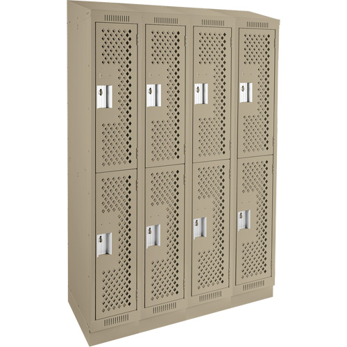 Clean Line Lockers, 2 -tier, Bank of 4, 48" x 12" x 82", Steel, Beige, Rivet (Assembled), Perforated Rideout Tool & Machine Inc.