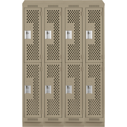 Clean Line Lockers, 2 -tier, Bank of 4, 48" x 12" x 82", Steel, Beige, Rivet (Assembled), Perforated Rideout Tool & Machine Inc.