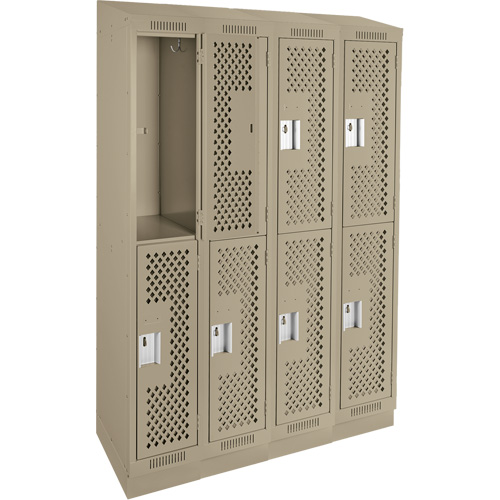 Clean Line Lockers, 2 -tier, Bank of 4, 48" x 12" x 82", Steel, Beige, Rivet (Assembled), Perforated Rideout Tool & Machine Inc.