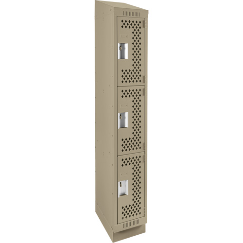 Clean Line Lockers, 3 -tier, 12" x 18" x 82", Steel, Beige, Rivet (Assembled), Perforated Rideout Tool & Machine Inc.