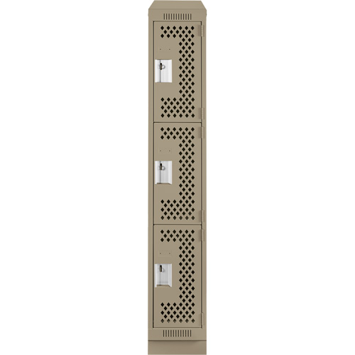 Clean Line Lockers, 3 -tier, 12" x 18" x 82", Steel, Beige, Rivet (Assembled), Perforated Rideout Tool & Machine Inc.