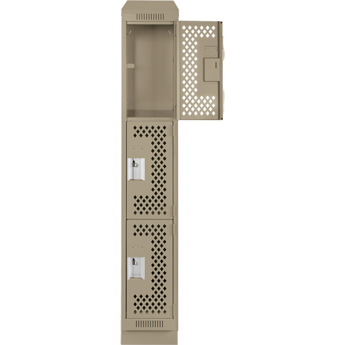 Clean Line Lockers, 3 -tier, 12" x 18" x 82", Steel, Beige, Rivet (Assembled), Perforated Rideout Tool & Machine Inc.