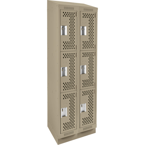 Clean Line Lockers, 3 -tier, Bank of 2, 24" x 18" x 82", Steel, Beige, Rivet (Assembled), Perforated Rideout Tool & Machine Inc.