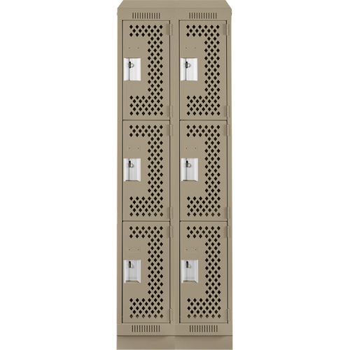 Clean Line Lockers, 3 -tier, Bank of 2, 24" x 18" x 82", Steel, Beige, Rivet (Assembled), Perforated Rideout Tool & Machine Inc.