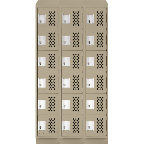 Clean-Line Perforated Lockerette, 6 -tier, Bank of 3, 15" x 72" x 12", Steel Rideout Tool & Machine Inc.
