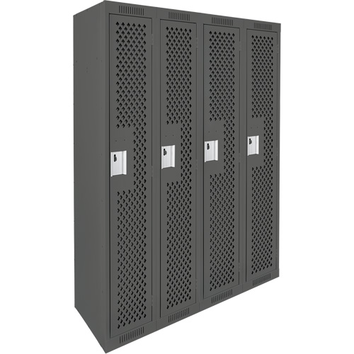 Clean Line Lockers, Bank of 4, 48" x 15" x 72", Steel, Charcoal, Rivet (Assembled), Perforated Rideout Tool & Machine Inc.