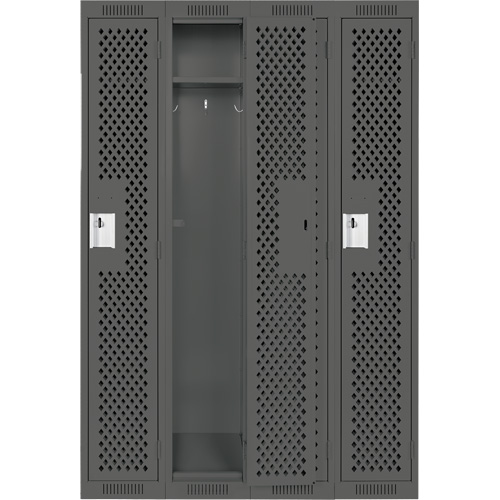 Clean Line Lockers, Bank of 4, 48" x 15" x 72", Steel, Charcoal, Rivet (Assembled), Perforated Rideout Tool & Machine Inc.
