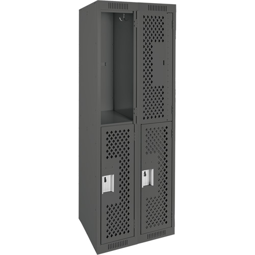 Clean Line Lockers, 2 -tier, Bank of 2, 24" x 15" x 72", Steel, Charcoal, Rivet (Assembled), Perforated Rideout Tool & Machine Inc.