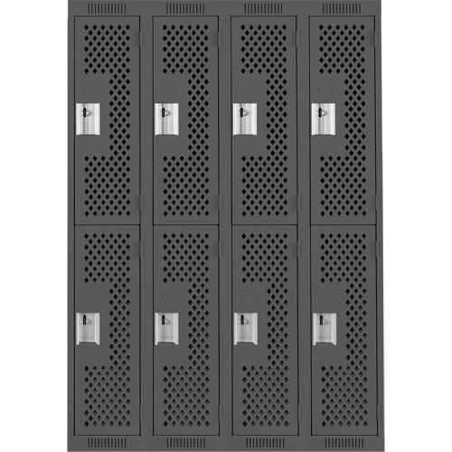 Casiers Clean Line, 2 niveaux, Bloc de 4, 48" x 15" x 72", Acier, Charbon, Rivet (assembl&eacute;), Perfor&eacute; Rideout Tool & Machine Inc.