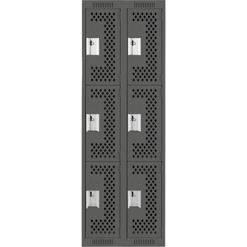 Clean Line Lockers, 3 -tier, Bank of 2, 24" x 12" x 72", Steel, Charcoal, Rivet (Assembled), Perforated Rideout Tool & Machine Inc.